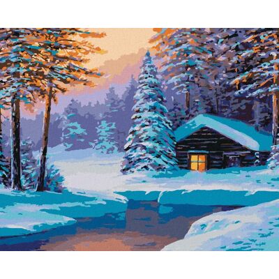 zuty Zrub v zasneženom lese, 40 × 50 cm, plátno napnuté na rám zuty Zrub v zasneženom lese, 40 × 50 cm, plátno napnuté na rám