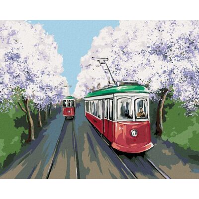 zuty Električky v čerešňovej aleji, 40×50 cm, bez rámu a bez vypnutia plátna zuty Električky v čerešňovej aleji, 40×50 cm, bez rámu a bez vypnutia plátna