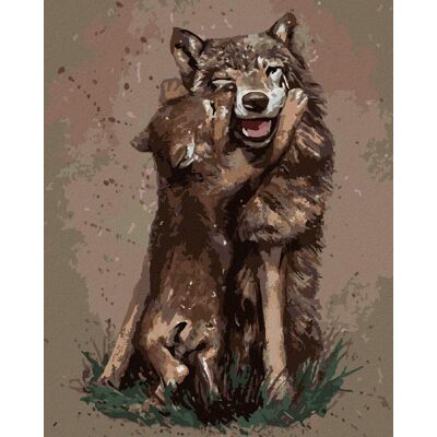 zuty Vlčica a mláďa, 40×50 cm, bez rámu a bez vypnutia plátna zuty Vlčica a mláďa, 40×50 cm, bez rámu a bez vypnutia plátna