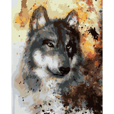 zuty Vlk na hnedom pozadí, 40×50 cm, vypnuté plátno na rám zuty Vlk na hnedom pozadí, 40×50 cm, vypnuté plátno na rám
