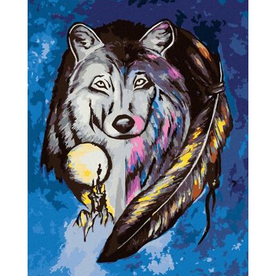 zuty Vlk s amuletovým perím, 40×50 cm, bez rámu a bez vypnutia plátna zuty Vlk s amuletovým perím, 40×50 cm, bez rámu a bez vypnutia plátna