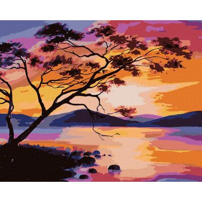 zuty Západ slnka na jazere, 40×50 cm, vypnuté plátno na rám zuty Západ slnka na jazere, 40×50 cm, vypnuté plátno na rám