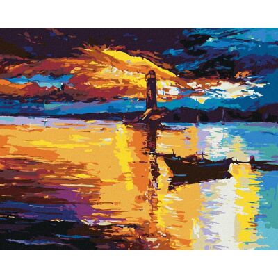 zuty Západ slnka nad majákom, 40×50 cm, vypnuté plátno na rám zuty Západ slnka nad majákom, 40×50 cm, vypnuté plátno na rám
