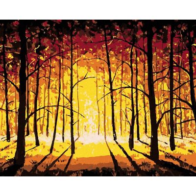 zuty Západ slnka v jesennom lese, 40×50 cm, bez rámu a bez vypnutia plátna zuty Západ slnka v jesennom lese, 40×50 cm, bez rámu a bez vypnutia plátna
