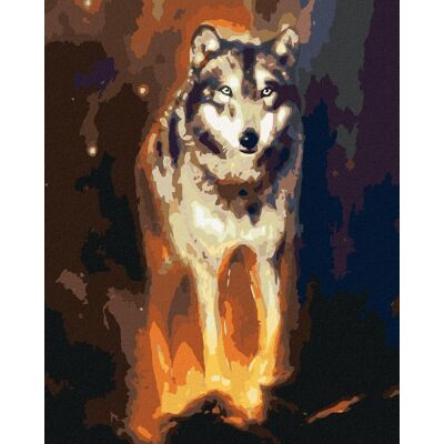zuty Žiariaci vlk vo vesmíre, 80 × 100 cm, plátno napnuté na rám zuty Žiariaci vlk vo vesmíre, 80 × 100 cm, plátno napnuté na rám