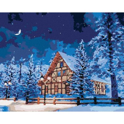 zuty Zasnežený zrub na horách, 40×50 cm, bez rámu a bez vypnutia plátna zuty Zasnežený zrub na horách, 40×50 cm, bez rámu a bez vypnutia plátna