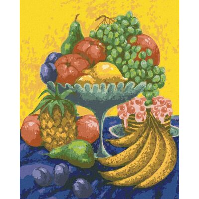 zuty Zátišie s ovocím na žlto-modrom pozadí, 40 × 50 cm, plátno napnuté na rám zuty Zátišie s ovocím na žlto-modrom pozadí, 40 × 50 cm, plátno napnuté na rám