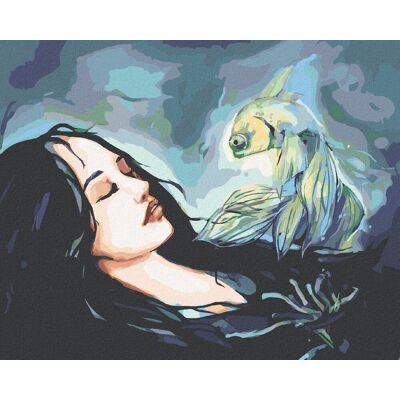 zuty Žena a rybka, 80 × 100 cm, bez rámu a bez napnutia plátna zuty Žena a rybka, 80 × 100 cm, bez rámu a bez napnutia plátna