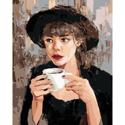 zuty Žena s kávou, 80 × 100 cm, bez rámu a bez napnutia plátna zuty Žena s kávou, 80 × 100 cm, bez rámu a bez napnutia plátna