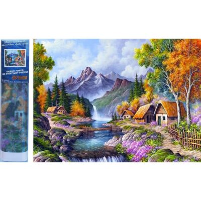 Norimpex Chaty pri horskej rieke 30 × 40 cm Norimpex Chaty pri horskej rieke 30 × 40 cm