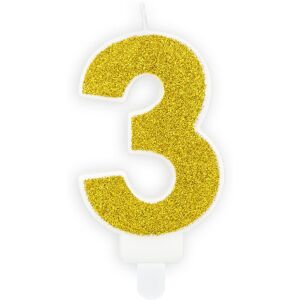 PARTYDECO Sviečka narodeninová, 7 cm, číslica „3", zlatá PARTYDECO Sviečka narodeninová, 7 cm, číslica „3", zlatá