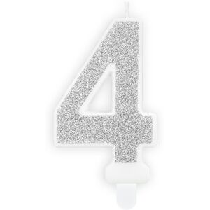 PARTYDECO Sviečka narodeninová, 7 cm, číslica „4", strieborná PARTYDECO Sviečka narodeninová, 7 cm, číslica „4", strieborná