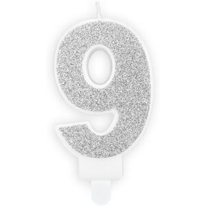 PARTYDECO Sviečka narodeninová, 7 cm, číslica „9“, strieborná PARTYDECO Sviečka narodeninová, 7 cm, číslica „9“, strieborná