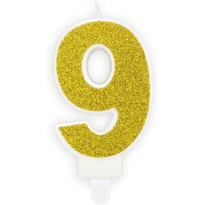 PARTYDECO Sviečka narodeninová, 7 cm, číslica „9“, zlatá PARTYDECO Sviečka narodeninová, 7 cm, číslica „9“, zlatá