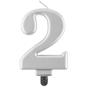 GoDan Narodeninová sviečka na tortu – 2 – metalická strieborná – 8 cm GoDan Narodeninová sviečka na tortu – 2 – metalická strieborná – 8 cm