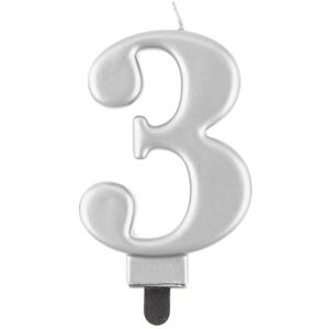 GoDan Narodeninová sviečka na tortu – 3 – metalická strieborná – 8 cm GoDan Narodeninová sviečka na tortu – 3 – metalická strieborná – 8 cm