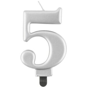 GoDan Narodeninová sviečka na tortu – 5 – metalická strieborná – 8 cm GoDan Narodeninová sviečka na tortu – 5 – metalická strieborná – 8 cm