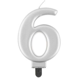 GoDan Narodeninová sviečka na tortu – 6 – metalická strieborná – 8 cm GoDan Narodeninová sviečka na tortu – 6 – metalická strieborná – 8 cm