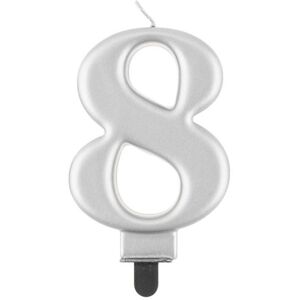 GoDan Narodeninová sviečka na tortu – 8 – metalická strieborná – 8 cm GoDan Narodeninová sviečka na tortu – 8 – metalická strieborná – 8 cm