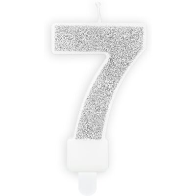 PARTYDECO Sviečka narodeninová, 7 cm, číslica „7", strieborná PARTYDECO Sviečka narodeninová, 7 cm, číslica „7", strieborná