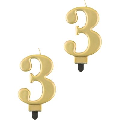 Godan Narodeninová sviečka na tortu – 3 – metalická zlatá – 8 cm – 2 ks Godan Narodeninová sviečka na tortu – 3 – metalická zlatá – 8 cm – 2 ks