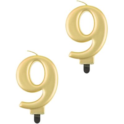 Godan Narodeninová sviečka na tortu – 9 – metalická zlatá – 8 cm – 2 ks Godan Narodeninová sviečka na tortu – 9 – metalická zlatá – 8 cm – 2 ks