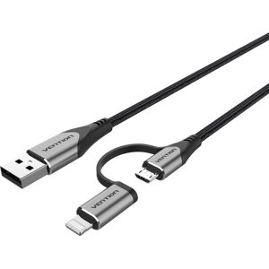 Vention MFi USB 2.0 to 2-in-1 Micro USB & Lightning Cable 1M Gray Aluminum Alloy Type Vention MFi USB 2.0 to 2-in-1 Micro USB & Lightning Cable 1M Gray Aluminum Alloy Type