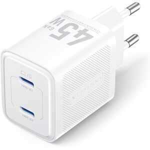 Vention 2-Port USB (C + C) GaN Charger (45 W/45 W) EU-Plug White Vention 2-Port USB (C + C) GaN Charger (45 W/45 W) EU-Plug White