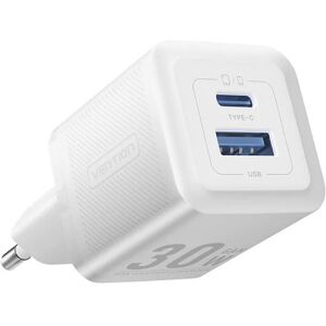 Vention 2-Port USB (C + A) GaN Charger (30 W/30 W) EU-Plug White Vention 2-Port USB (C + A) GaN Charger (30 W/30 W) EU-Plug White