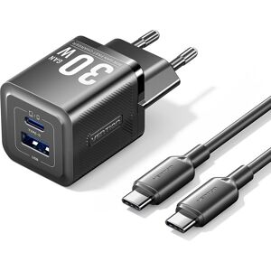Vention 2-Port USB (C + A) GaN Charger (30 W/30 W) with USB-C to USB-C Cable (1M) EU-Plug Black Vention 2-Port USB (C + A) GaN Charger (30 W/30 W) with USB-C to USB-C Cable (1M) EU-Plug Black