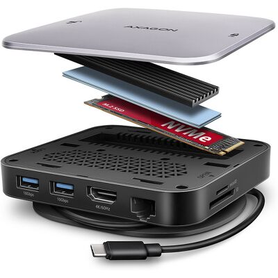 AXAGON HMC-UFO, USB-C 10 Gbps Hub, 2× USB-A, USB-C, HDMI 4k/60 Hz, RJ-45, SD/mSD, M.2 slot, audio, P AXAGON HMC-UFO, USB-C 10 Gbps Hub, 2× USB-A, USB-C, HDMI 4k/60 Hz, RJ-45, SD/mSD, M.2 slot, audio, P