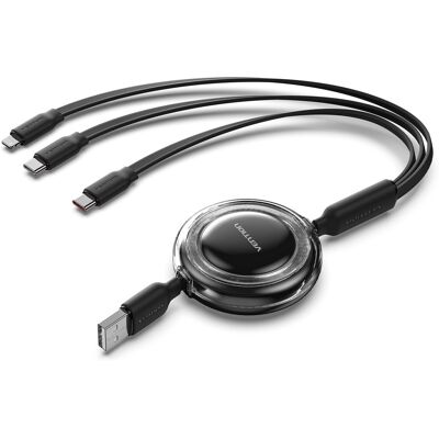 Vention USB 2.0 3-in-1 Retractable Cable 3.5 A Black 1.1 m Vention USB 2.0 3-in-1 Retractable Cable 3.5 A Black 1.1 m
