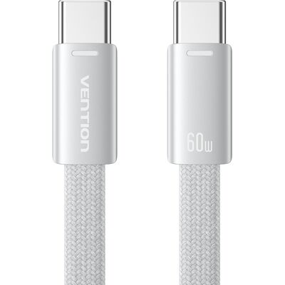 Vention Flat USB 2.0 Type-C Male to Type-C Male 3A Cable 2M Silver Aluminum Alloy Type Vention Flat USB 2.0 Type-C Male to Type-C Male 3A Cable 2M Silver Aluminum Alloy Type