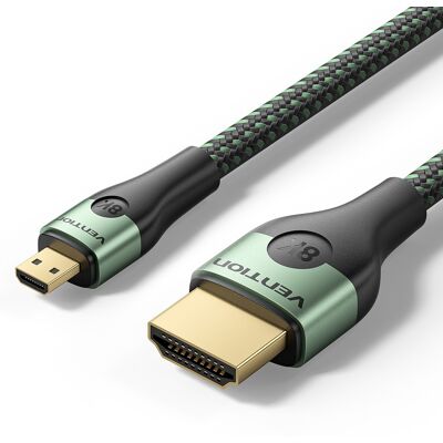 Vention Cotton Braided Ultra Thin HDMI-D Male to HDMI-A Male Cable 8K 1M Green Aluminum Alloy Type Vention Cotton Braided Ultra Thin HDMI-D Male to HDMI-A Male Cable 8K 1M Green Aluminum Alloy Type