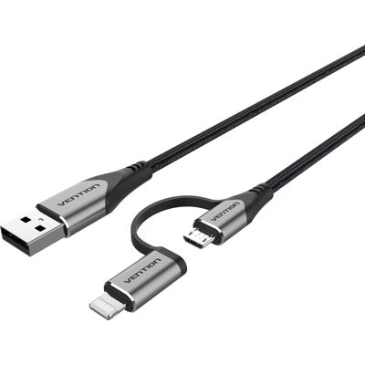 Vention MFi USB 2.0 to 2-in-1 Micro USB & Lightning Cable 1M Gray Aluminum Alloy Type Vention MFi USB 2.0 to 2-in-1 Micro USB & Lightning Cable 1M Gray Aluminum Alloy Type