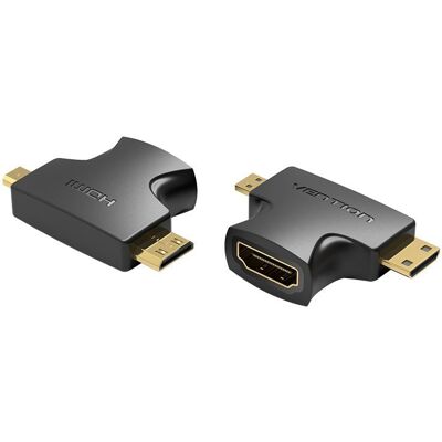 Vention 2 in 1 Mini HDMI (M) and Micro HDMI (M) to HDMI (F) Adaptér Black Vention 2 in 1 Mini HDMI (M) and Micro HDMI (M) to HDMI (F) Adaptér Black