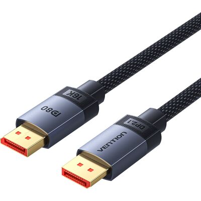 Vention Fabric Braided DP 2.1 Male to Male 80 G HD Cable 1,5 m Gray Aluminum Alloy Type Vention Fabric Braided DP 2.1 Male to Male 80 G HD Cable 1,5 m Gray Aluminum Alloy Type