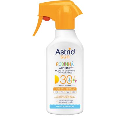 ASTRID SUN Rodinné mlieko na opaľovanie sprej SPF 30 270 ml ASTRID SUN Rodinné mlieko na opaľovanie sprej SPF 30 270 ml