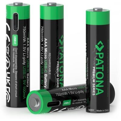 PATONA AAA/LR03 Li-Pol 500 mAh 1,5 V s USB-C nabíjaním, 4 ks v balení PATONA AAA/LR03 Li-Pol 500 mAh 1,5 V s USB-C nabíjaním, 4 ks v balení