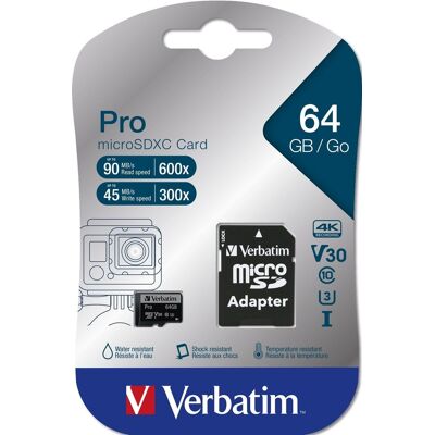 Verbatim MicroSDXC 64 GB Pro + SD adaptér Verbatim MicroSDXC 64 GB Pro + SD adaptér