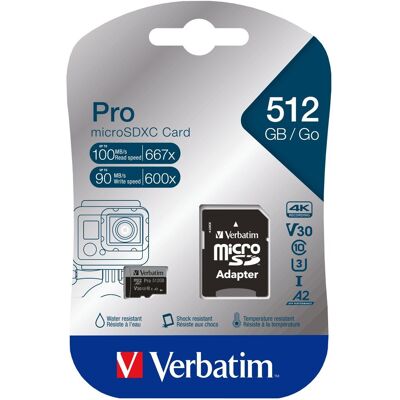Verbatim MicroSDXC 512 GB Pro + SD adaptér Verbatim MicroSDXC 512 GB Pro + SD adaptér