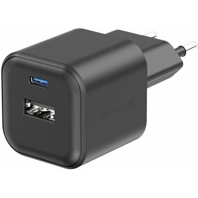 Swissten sieťový adaptér GaN 1× USB-C 20 W PD + 1× USB-A 18 W QC čierny Swissten sieťový adaptér GaN 1× USB-C 20 W PD + 1× USB-A 18 W QC čierny