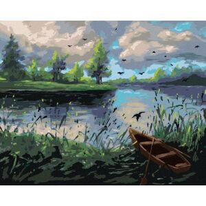 Diamondi – Diamantové maľovanie – LESNÁ KRAJINA S LOĎKOU, 40 × 50 cm, vypnuté plátno na rám Diamondi – Diamantové maľovanie – LESNÁ KRAJINA S LOĎKOU, 40 × 50 cm, vypnuté plátno na rám