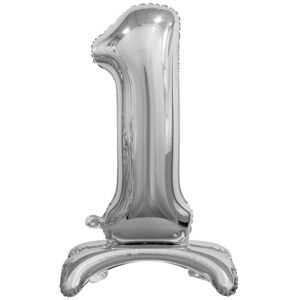 GoDan Balónik fóliový číslica strieborná na podstavci, 74 cm – 1 GoDan Balónik fóliový číslica strieborná na podstavci, 74 cm – 1