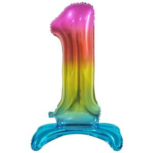 GoDan Balónik fóliový číslica dúhová na podstavci, 74 cm – 1 GoDan Balónik fóliový číslica dúhová na podstavci, 74 cm – 1