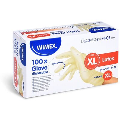 Wimex latexové rukavice, nepudrované, natural, `XL` – 100 ks Wimex latexové rukavice, nepudrované, natural, `XL` – 100 ks
