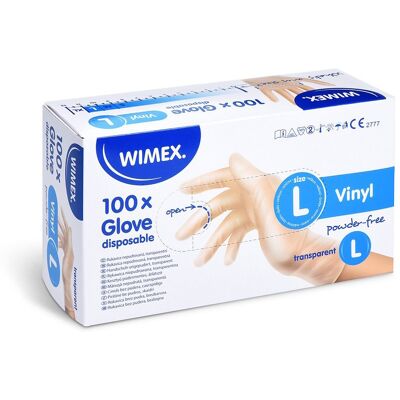 Wimex vinylové rukavice, nepudrované, transparentné `L` – 100 ks Wimex vinylové rukavice, nepudrované, transparentné `L` – 100 ks