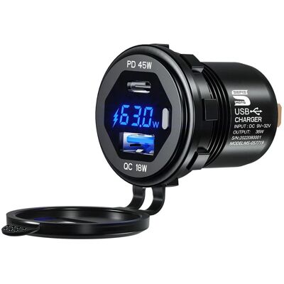 SEFIS MOTO SEFIS USB-C PD 45 W + USB-A QC 3.0 18W rýchlonabíjačka/ zásuvka SEFIS MOTO SEFIS USB-C PD 45 W + USB-A QC 3.0 18W rýchlonabíjačka/ zásuvka