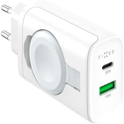 FIXED Power Socket s USB-A a USB-C a vyklápacia nabíjačkou na Apple Watch 33W biela FIXED Power Socket s USB-A a USB-C a vyklápacia nabíjačkou na Apple Watch 33W biela