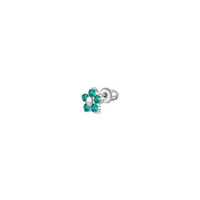 LUCA BARRA Single Steel Earring With Green Zircon Flower And Petals LUCA BARRA Single Steel Earring With Green Zircon Flower And Petals